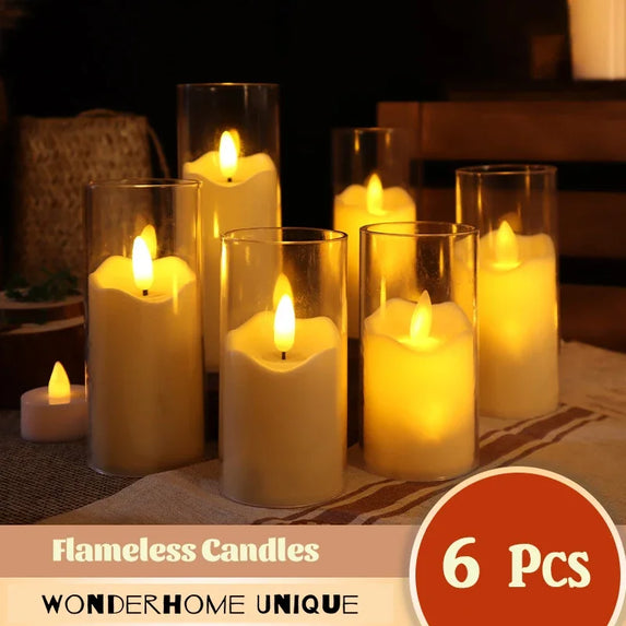 6Pcs Led Flameless Electric Candles Lamp Acrylic Glass Battery Flickering