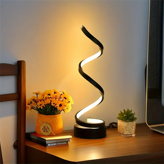 1PC Creative Gold S-shaped Three-tone Light USB Powered Desk Lamp Decoration