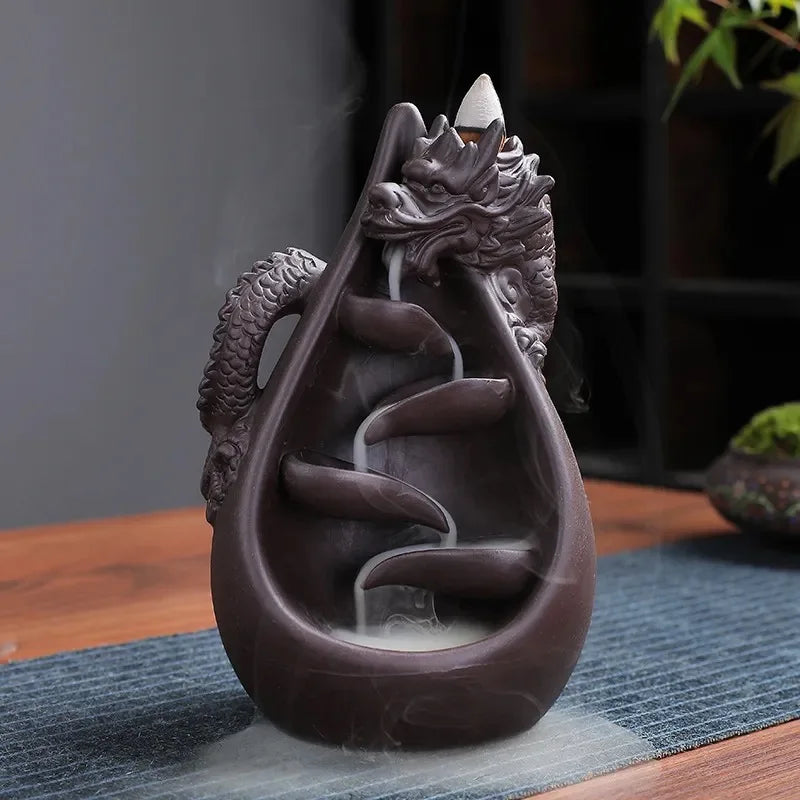 Retro Handmade Ceramic Dragon Waterfall Backflow Incense Burner