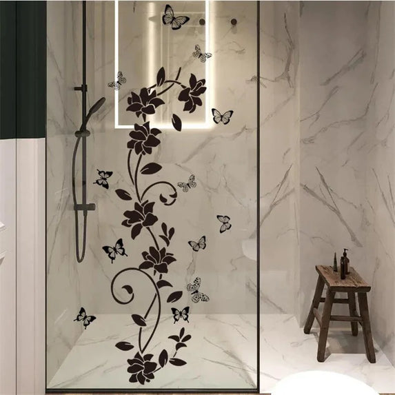 90*30CM Black Floral Butterfly Wall Sticker