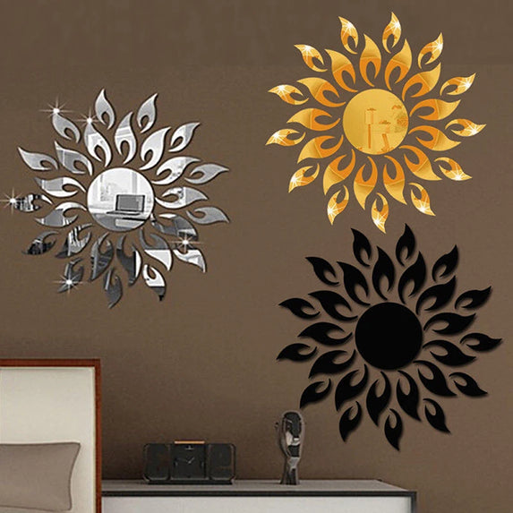 Sun Flower Wall Sticker 3D DIY Mirror Acrylic Mural Decal Nordic Style Stickers Living Room Bedroom Bathroom Home Decor