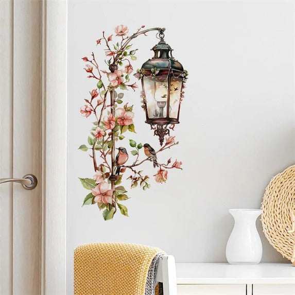 Pink Flower Pendant Light Wall Sticker Removable Wall Art Decor