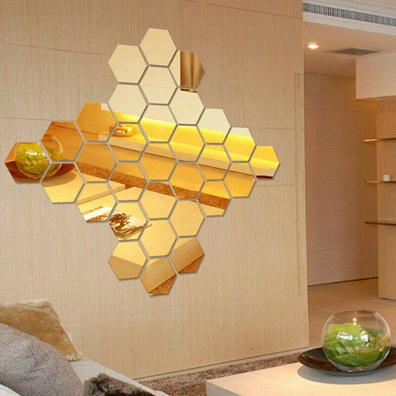 pieces Hexagonal 3D Mirror Wall Decal Perfect Acrylic Wall Decal Decal Home Decoration Mirror Art Decoration