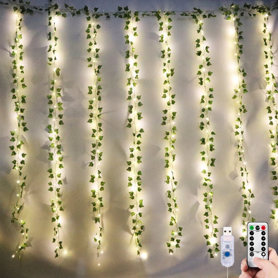 12pcs 2m Ivy Green Fake Leaves Garland Plant Led Artificial Plants For Decoration