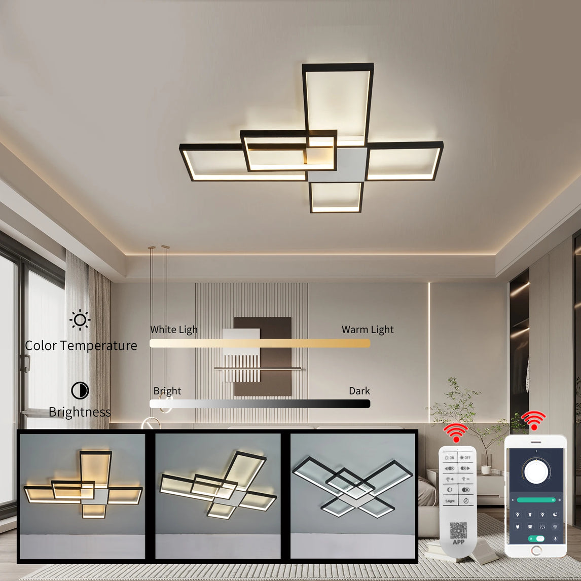 Nordic Modern Led Ceiling Lights for living room bedroom lustre led home decor Dimmable Ceiling light Black/Gold Ceiling Lamp