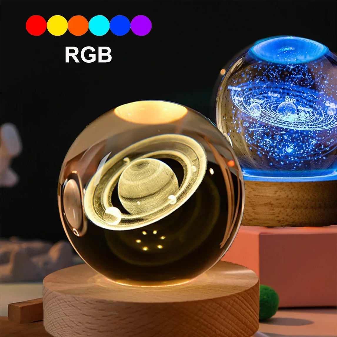 3D Crystal Ball Night Light Lamp Crystal Planet Laser Engraved Solar System Globe Astronomy Gift Birthday Glass Home Decoration