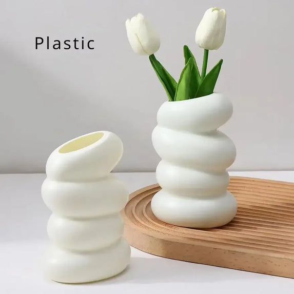 Plastic Spiral White Vase Nordic Creative Flower Arrangement Container For Kitchen Living Bedroom Home Decoration Ornament