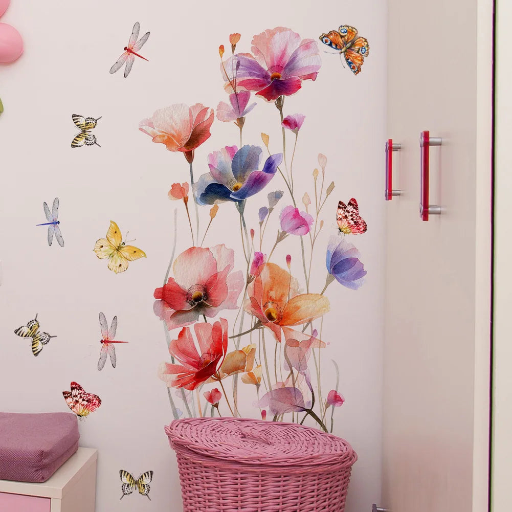 Flowers Butterfly Wall Stickers For Living Room Background Decoration Mural