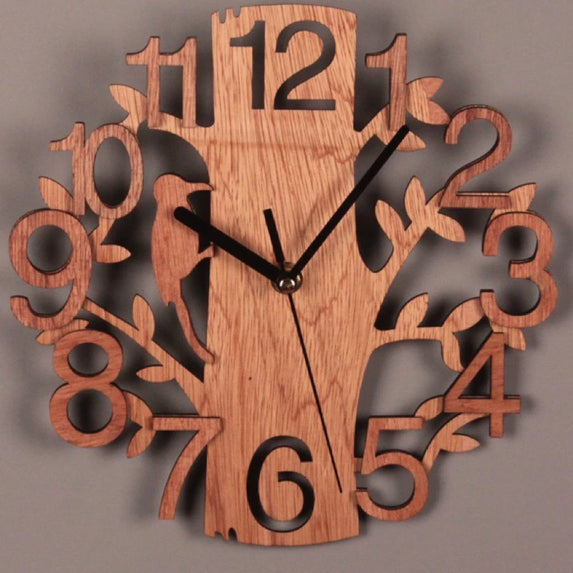 Double Stereo Bird Wall Clock Home Wooden Creative Wall Clock