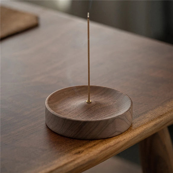 Incense Burner Black Walnut Incense Stick Holder Wooden Round