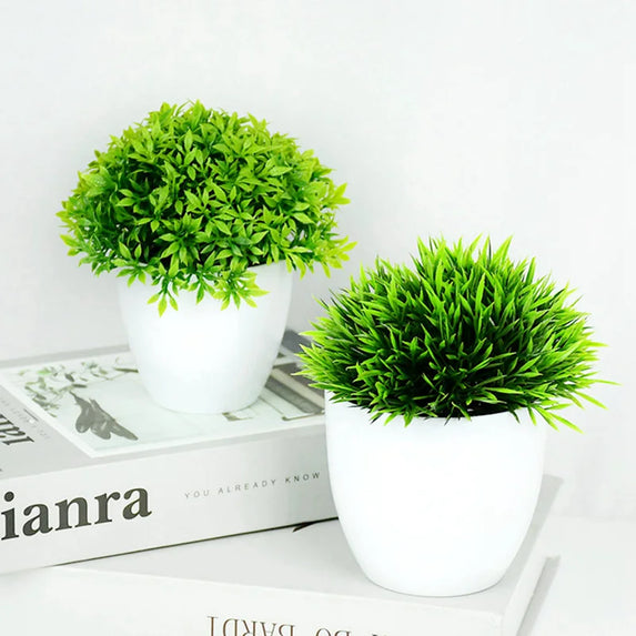 Artificial Plants Potted Green Bonsai Small Tree Grass Plants Pot