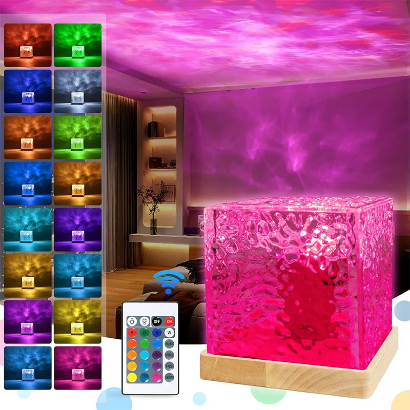 Ocean Wave Projector Light 16 Colors Midnight Aura Aurora Glow Lamp Home Office Bar Restaurant Underwater Projector Night Light