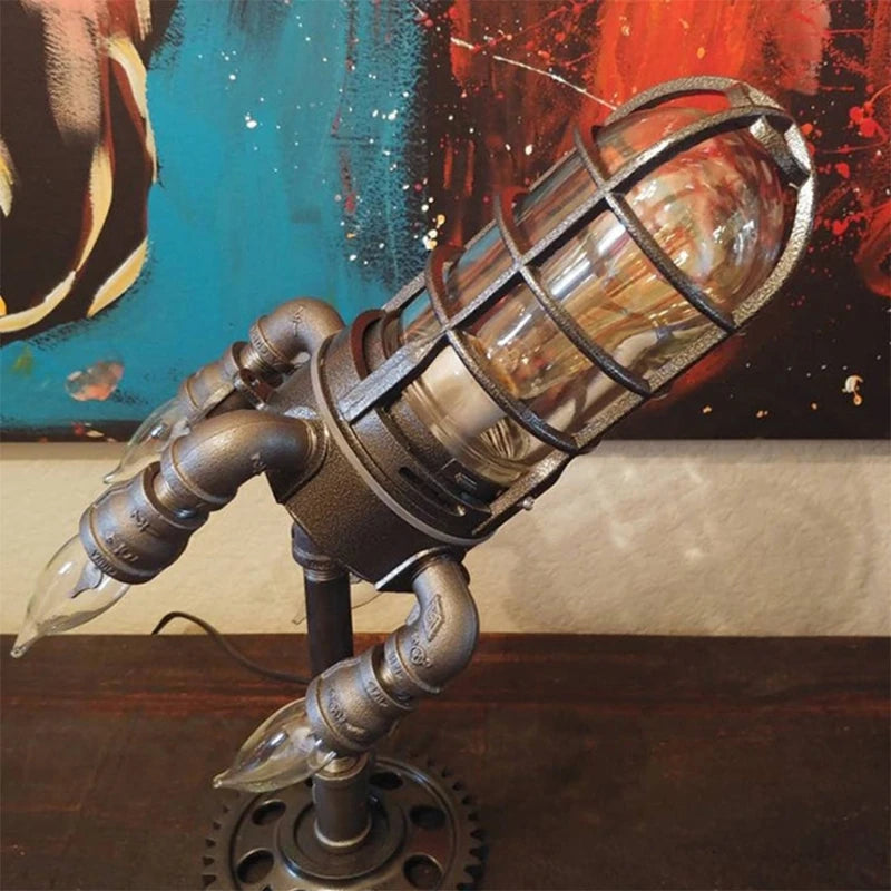 Retro Steampunk Rocket Light Home Decoration Rocket Launcher Flame Desktop Night Light AU Plug Specification Desk Lamp