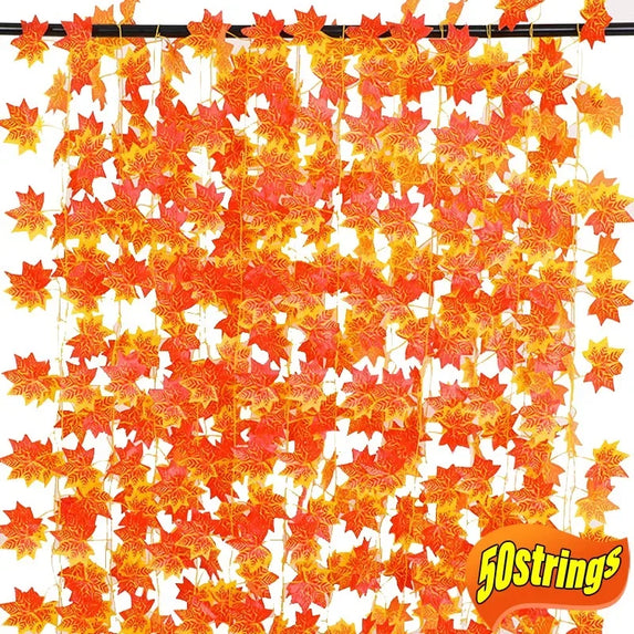 Artificial Maple Leaves Orange Fall Leaf Vine Fake Plants